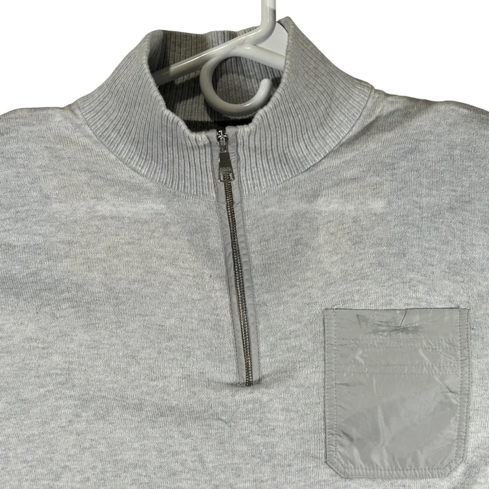 Banana Republic Mens Quarter Zip Sweater Gray Nylon Pocket 970364 Medium